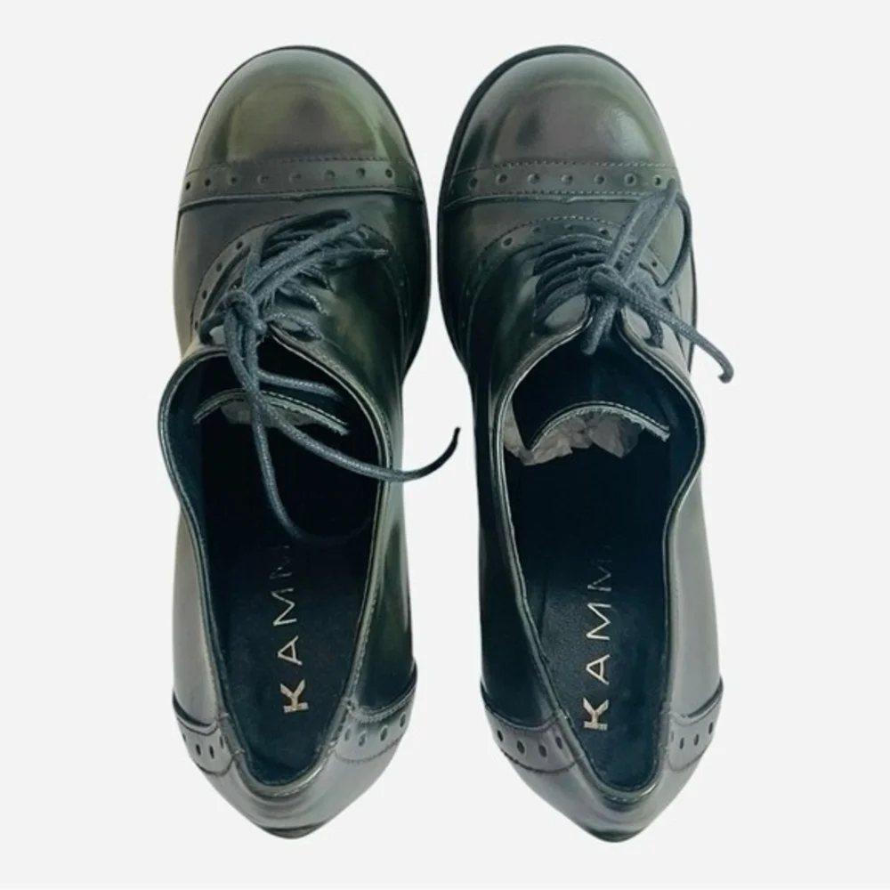 KAMMI Italy Chameleon Green Leather Lace-Up Heeled Ankle Booties Size 5.5